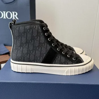 Dior Unisex Hooper High-Top Sneaker Black Dior Oblique Jacquard and Black Suede Calfskin