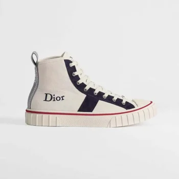 Dior Unisex Hooper High-Top Sneaker White Canvas and Navy Blue Suede Calfskin