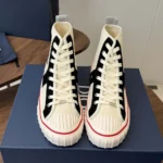 Dior Unisex Hooper High-Top Sneaker White Canvas and Navy Blue Suede Calfskin