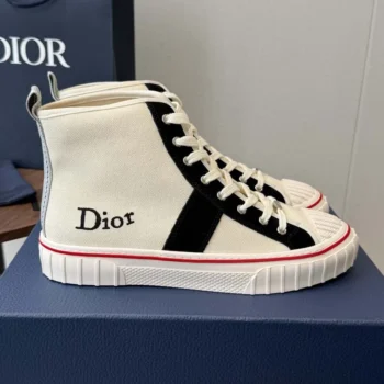 Dior Unisex Hooper High-Top Sneaker White Canvas and Navy Blue Suede Calfskin