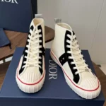 Dior Unisex Hooper High-Top Sneaker White Canvas and Navy Blue Suede Calfskin