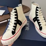 Dior Unisex Hooper High-Top Sneaker White Canvas and Navy Blue Suede Calfskin