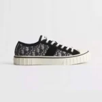 Dior Unisex Hooper Low-Top Sneaker Beige and Blue Dior Oblique Jacquard and Black Suede Calfskin