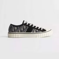 Dior Unisex Hooper Low-Top Sneaker Beige and Blue Dior Oblique Jacquard and Black Suede Calfskin
