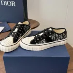 Dior Unisex Hooper Low-Top Sneaker Beige and Blue Dior Oblique Jacquard and Black Suede Calfskin