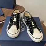 Dior Unisex Hooper Low-Top Sneaker Beige and Blue Dior Oblique Jacquard and Black Suede Calfskin