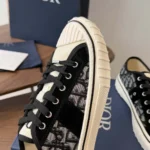 Dior Unisex Hooper Low-Top Sneaker Beige and Blue Dior Oblique Jacquard and Black Suede Calfskin