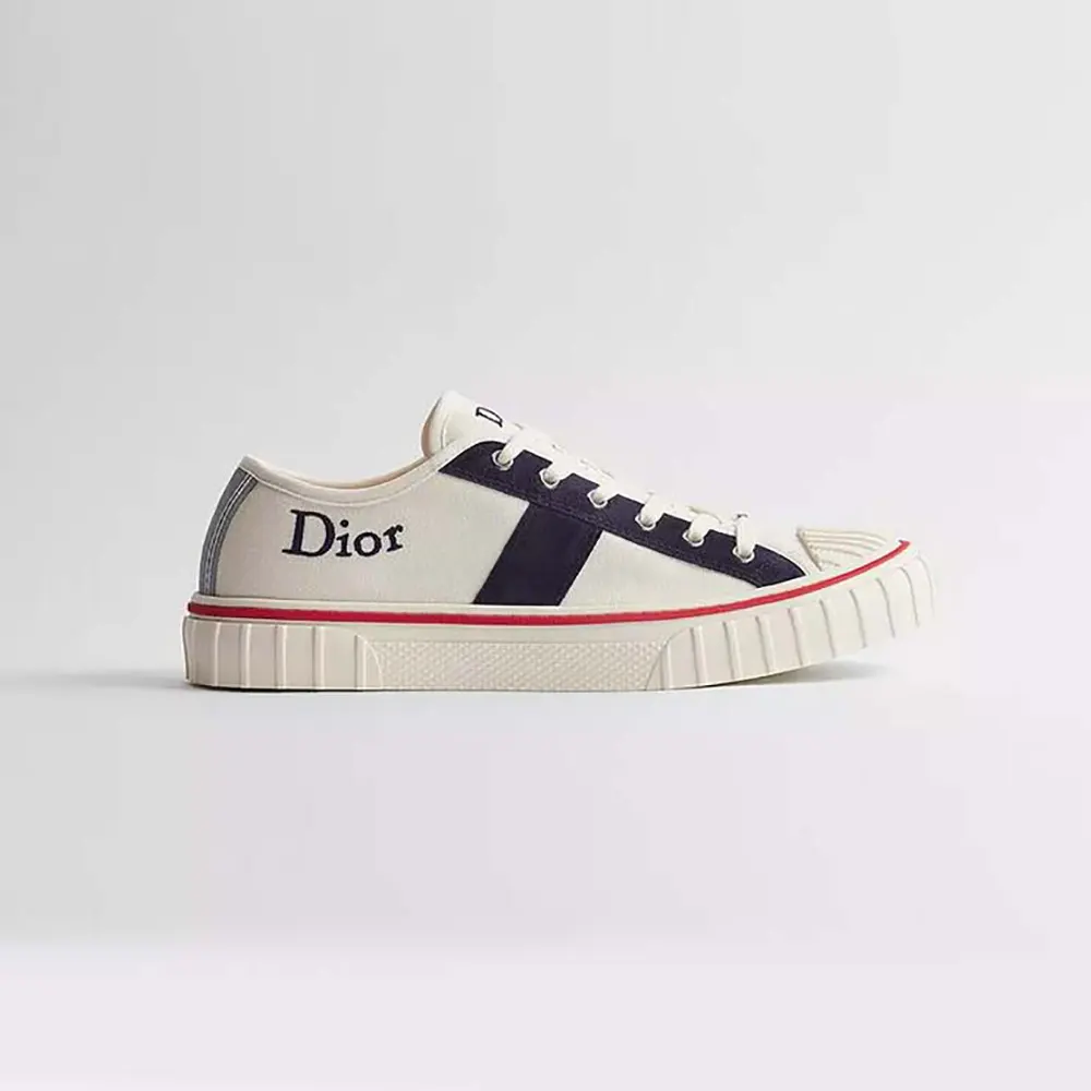 Dior Unisex Hooper Low-Top Sneaker White Canvas and Navy Blue Suede Calfskin (1) Dior Unisex Hooper Low-Top Sneaker White Canvas and Navy Blue Suede Calfskin