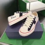 Dior Unisex Hooper Low-Top Sneaker White Canvas and Navy Blue Suede Calfskin