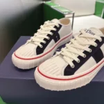 Dior Unisex Hooper Low-Top Sneaker White Canvas and Navy Blue Suede Calfskin
