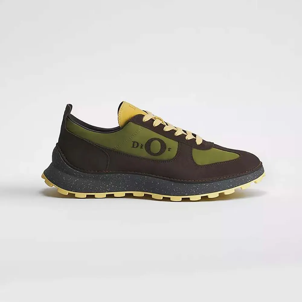Dior Unisex Squash Sneaker Brown and Yellow Suede Calfskin with Green Technical Fabric (1) Dior Unisex Squash Sneaker Brown and Yellow Suede Calfskin with Green Technical Fabric