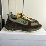 Dior Unisex Squash Sneaker Brown and Yellow Suede Calfskin with Green Technical Fabric