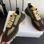Dior Unisex Squash Sneaker Brown and Yellow Suede Calfskin with Green Technical Fabric