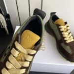 Dior Unisex Squash Sneaker Brown and Yellow Suede Calfskin with Green Technical Fabric