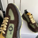 Dior Unisex Squash Sneaker Brown and Yellow Suede Calfskin with Green Technical Fabric