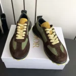 Dior Unisex Squash Sneaker Brown and Yellow Suede Calfskin with Green Technical Fabric