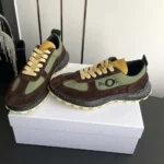 Dior Unisex Squash Sneaker Brown and Yellow Suede Calfskin with Green Technical Fabric