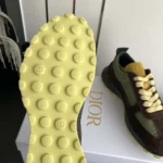 Dior Unisex Squash Sneaker Brown and Yellow Suede Calfskin with Green Technical Fabric - Image 10