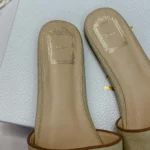 Dior Women Dioriviera Dior Médaillon Slide Natural Embroidered Cotton and Cognac Brown Calfskin