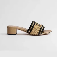 Dior Women Dioriviera Dior Woven Heeled Slide Trench Crocheted Raffia-Effect Technical Fabric