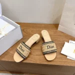 Dior Women Dioriviera Dior Woven Heeled Slide Trench Crocheted Raffia-Effect Technical Fabric