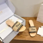 Dior Women Dioriviera Dior Woven Heeled Slide Trench Crocheted Raffia-Effect Technical Fabric