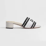 Dior Women Dioriviera Dior Woven Heeled Slide White Crocheted Raffia-Effect Technical Fabric