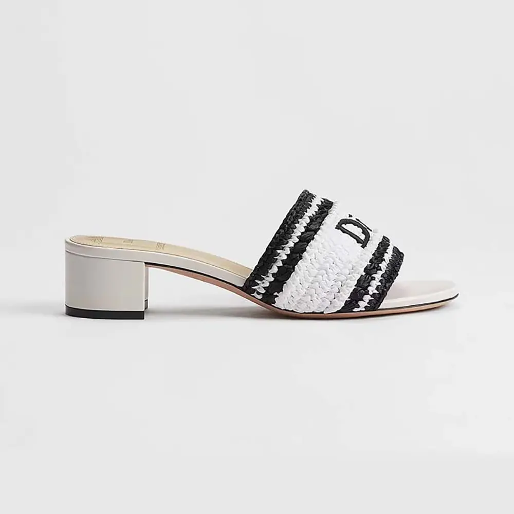 Dior Women Dioriviera Dior Woven Heeled Slide White Crocheted Raffia-Effect Technical Fabric (1) Dior Women Dioriviera Dior Woven Heeled Slide White Crocheted Raffia-Effect Technical Fabric