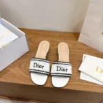 Dior Women Dioriviera Dior Woven Heeled Slide White Crocheted Raffia-Effect Technical Fabric