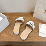 Dior Women Dioriviera Dior Woven Heeled Slide White Crocheted Raffia-Effect Technical Fabric