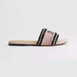 Dior Women Dioriviera Dior Woven Slide Soupir Pink Crocheted Raffia-Effect Technical Fabric