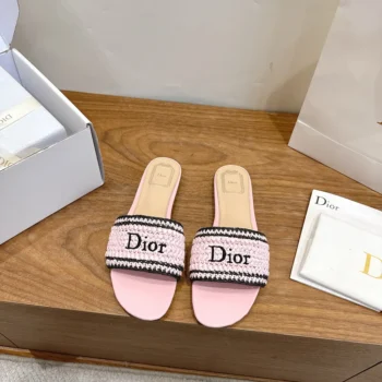 Dior Women Dioriviera Dior Woven Slide Soupir Pink Crocheted Raffia-Effect Technical Fabric