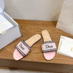 Dior Women Dioriviera Dior Woven Slide Soupir Pink Crocheted Raffia-Effect Technical Fabric