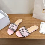 Dior Women Dioriviera Dior Woven Slide Soupir Pink Crocheted Raffia-Effect Technical Fabric