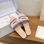 Dior Women Dioriviera Dior Woven Slide Soupir Pink Crocheted Raffia-Effect Technical Fabric