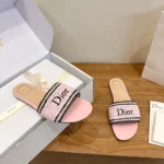 Dior Women Dioriviera Dior Woven Slide Soupir Pink Crocheted Raffia-Effect Technical Fabric