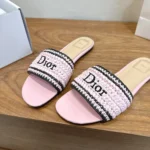 Dior Women Dioriviera Dior Woven Slide Soupir Pink Crocheted Raffia-Effect Technical Fabric