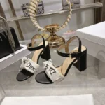 Dior Women J’Adior Heeled Sandal Embroidered Cotton and Black Lambskin