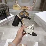 Dior Women J’Adior Heeled Sandal Embroidered Cotton and Black Lambskin