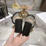 Dior Women J’Adior Heeled Sandal Embroidered Cotton and Black Lambskin