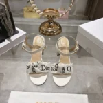Dior Women J’Adior Heeled Sandal Embroidered Cotton and Trench Lambskin