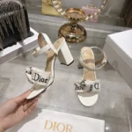 Dior Women J’Adior Heeled Sandal Embroidered Cotton and Trench Lambskin