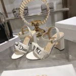 Dior Women J’Adior Heeled Sandal Embroidered Cotton and Trench Lambskin