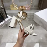 Dior Women J’Adior Heeled Sandal Embroidered Cotton and Trench Lambskin