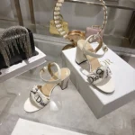 Dior Women J’Adior Heeled Sandal Embroidered Cotton and Trench Lambskin