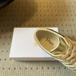 Ribbon Sneaker Beige Suede Calfskin and Gold-Tone Crinkled Laminated Lambskin