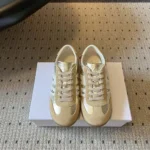 Ribbon Sneaker Beige Suede Calfskin and Gold-Tone Crinkled Laminated Lambskin