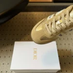 Ribbon Sneaker Beige Suede Calfskin and Gold-Tone Crinkled Laminated Lambskin