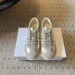 Dior Unisex Ribbon Sneaker Gray Suede Calfskin and Silver-Tone Crinkled Laminated Lambskin