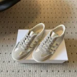 Dior Unisex Ribbon Sneaker Gray Suede Calfskin and Silver-Tone Crinkled Laminated Lambskin
